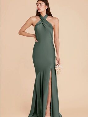 NWT Birdy Grey Stephanie Dress
Matte Satin Eucalyptus halter green